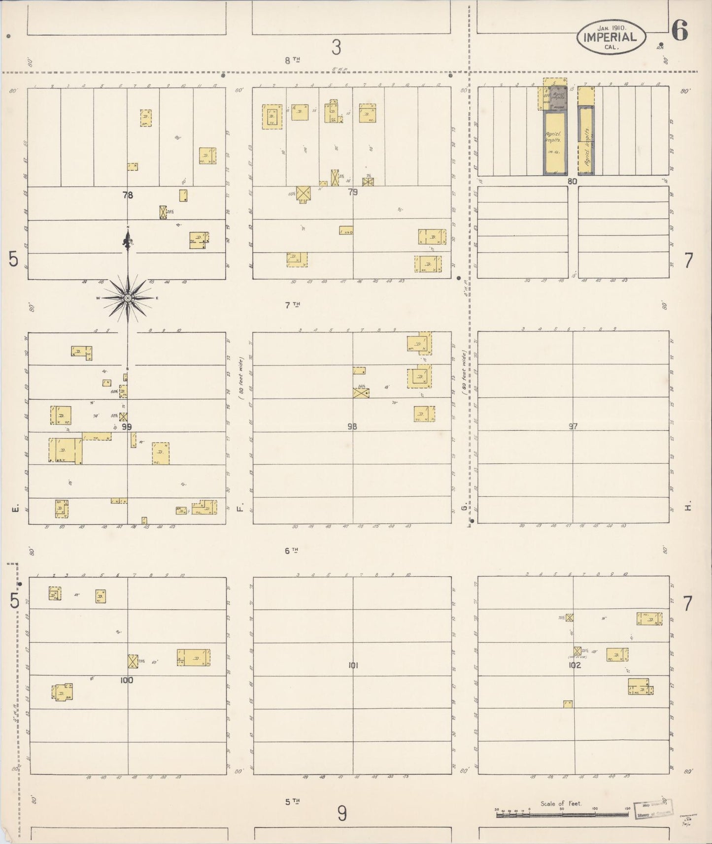 Sanborn Fire Insurance Map from Imperial, Imperial County, California (1910), Sheet #0006 - Historic Sanborn Fire Insurance Map Print, vintage old map wall art, antique decor, genealogy gift, California California map