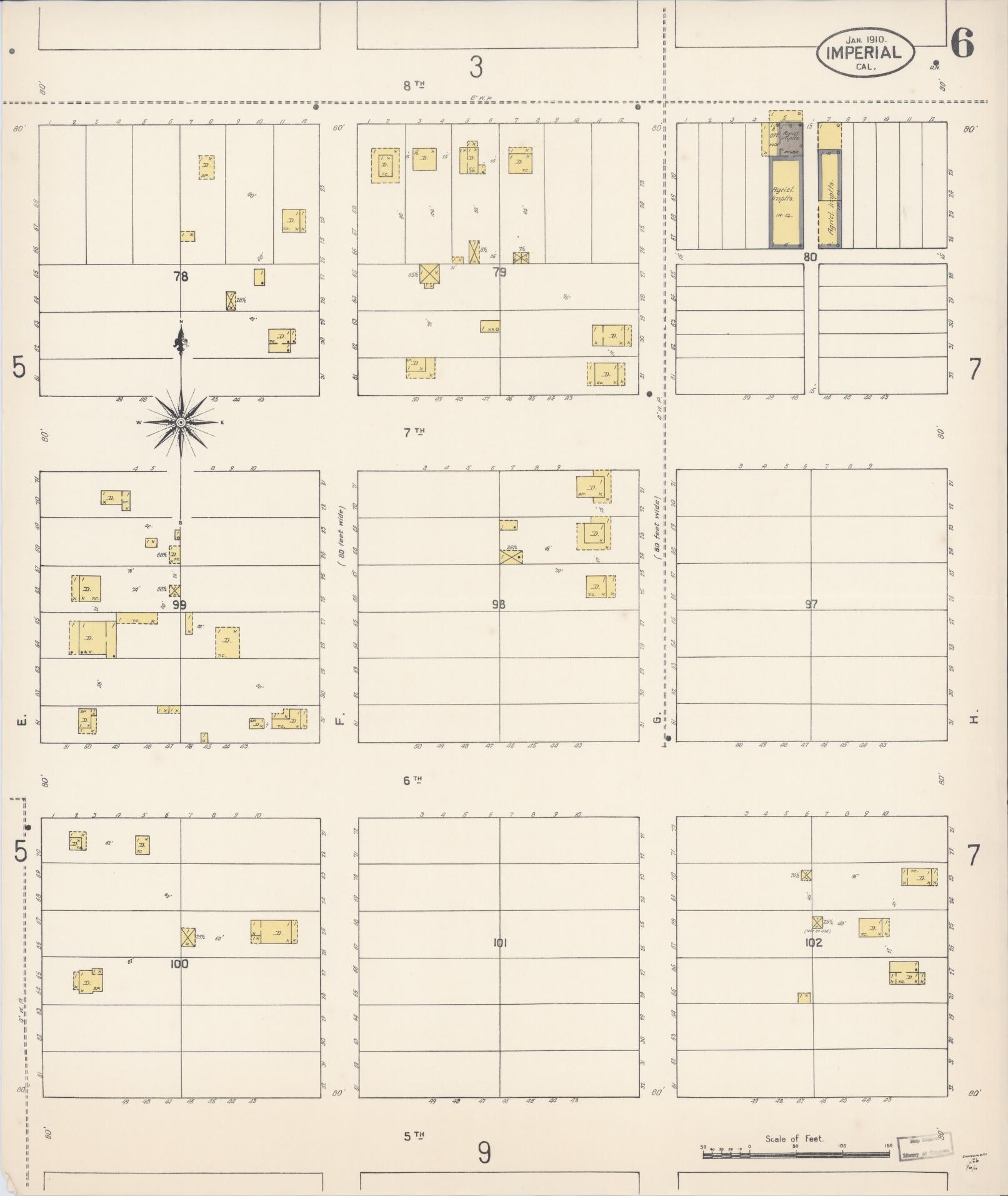 Sanborn Fire Insurance Map from Imperial, Imperial County, California (1910), Sheet #0006 - Historic Sanborn Fire Insurance Map Print, vintage old map wall art, antique decor, genealogy gift, California California map