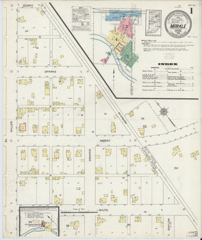 Sanborn Fire Insurance Map from Markle, Huntington County, Indiana (1914), Sheet #0001 - Complete Map Set gallery image, historic Sanborn map, vintage wall art, Indiana Indiana