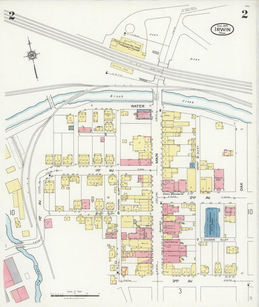 Sanborn Fire Insurance Map from Irwin, Westmoreland County, Pennsylvania (1925), Sheet #0002 - Historic Sanborn Fire Insurance Map Print, vintage old map wall art, antique decor, genealogy gift, Pennsylvania Pennsylvania map
