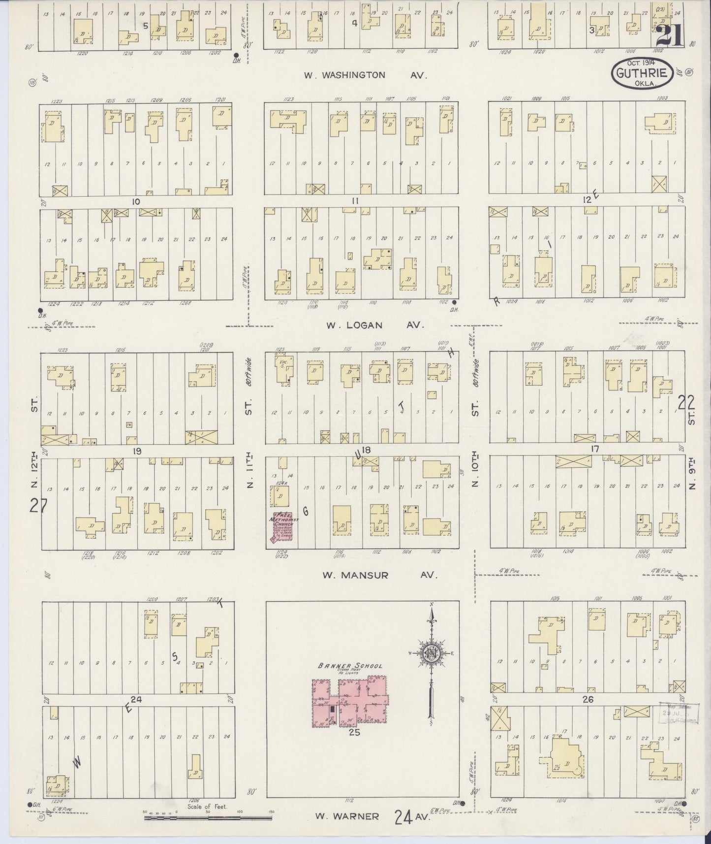 Sanborn Fire Insurance Map from Guthrie, Logan County, Oklahoma (1914), Sheet #0021 - Complete Map Set gallery image, historic Sanborn map, vintage wall art, Oklahoma Oklahoma