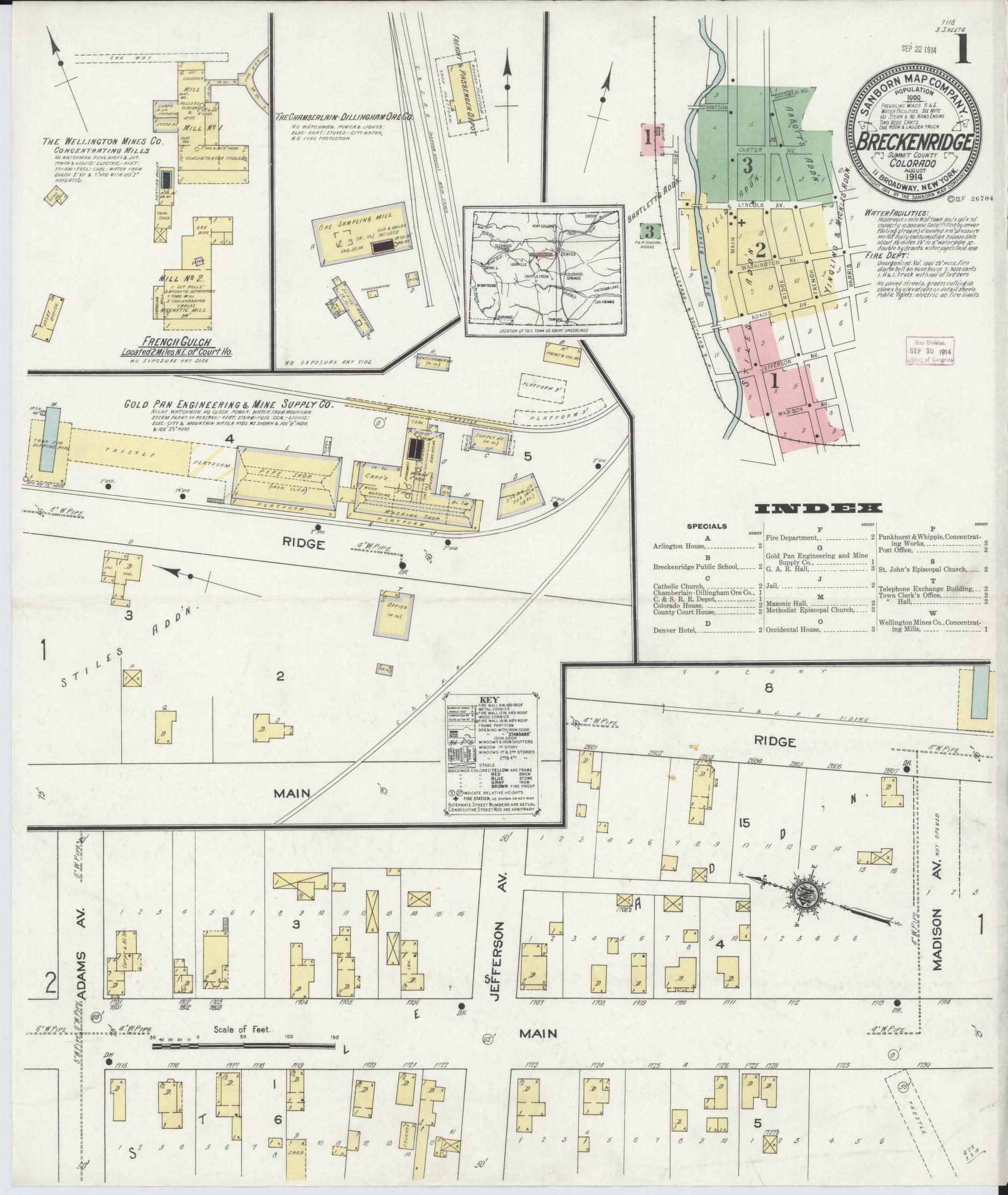 Sanborn Fire Insurance Map from Breckenridge, Summit County, Colorado (1914), Sheet #0001 - Complete Map Set gallery image, historic Sanborn map, vintage wall art, Colorado Colorado