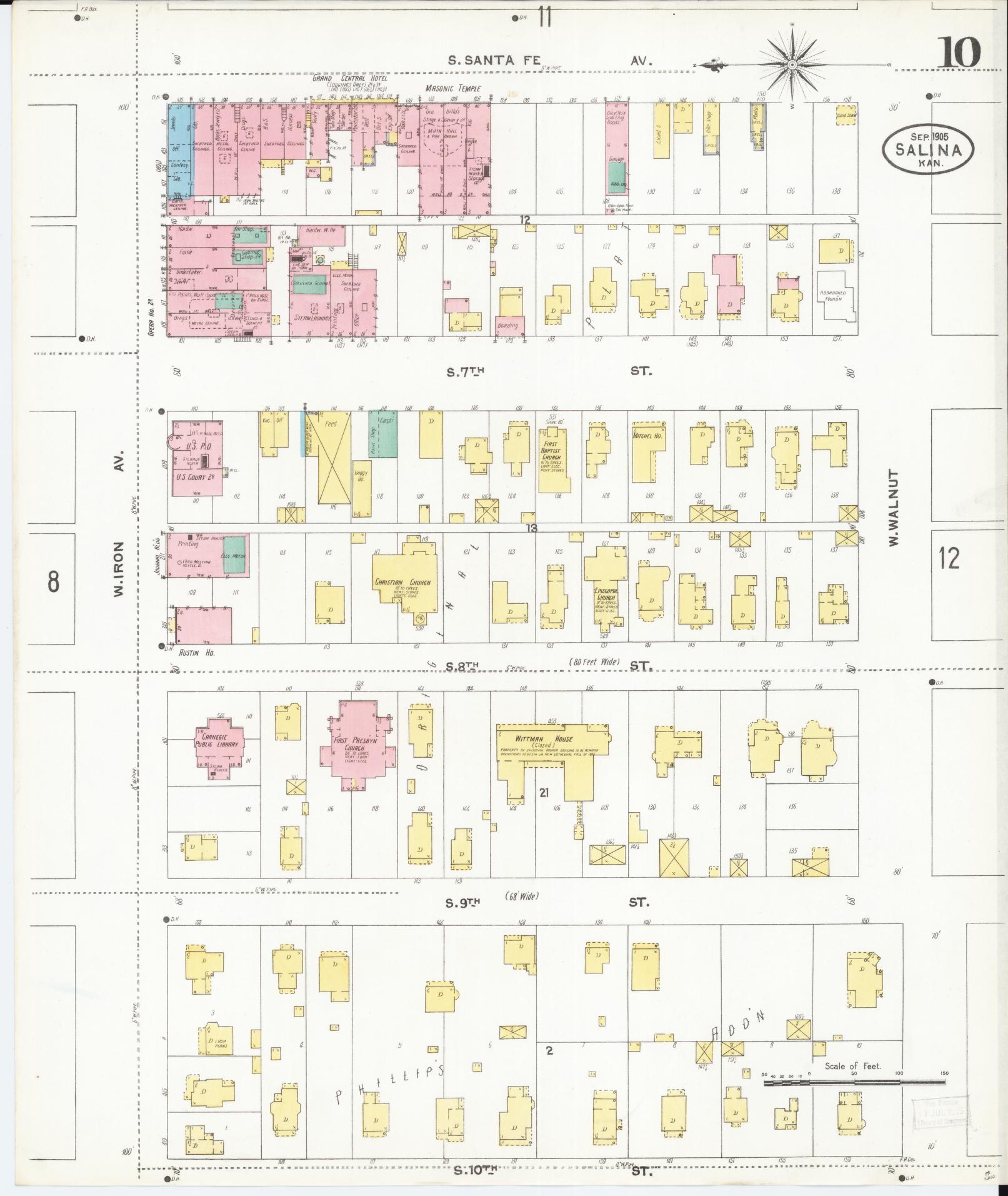 Sanborn Fire Insurance Map from Salina, Saline County, Kansas (1905), Sheet #0010 - Complete Map Set gallery image, historic Sanborn map, vintage wall art, Kansas Kansas