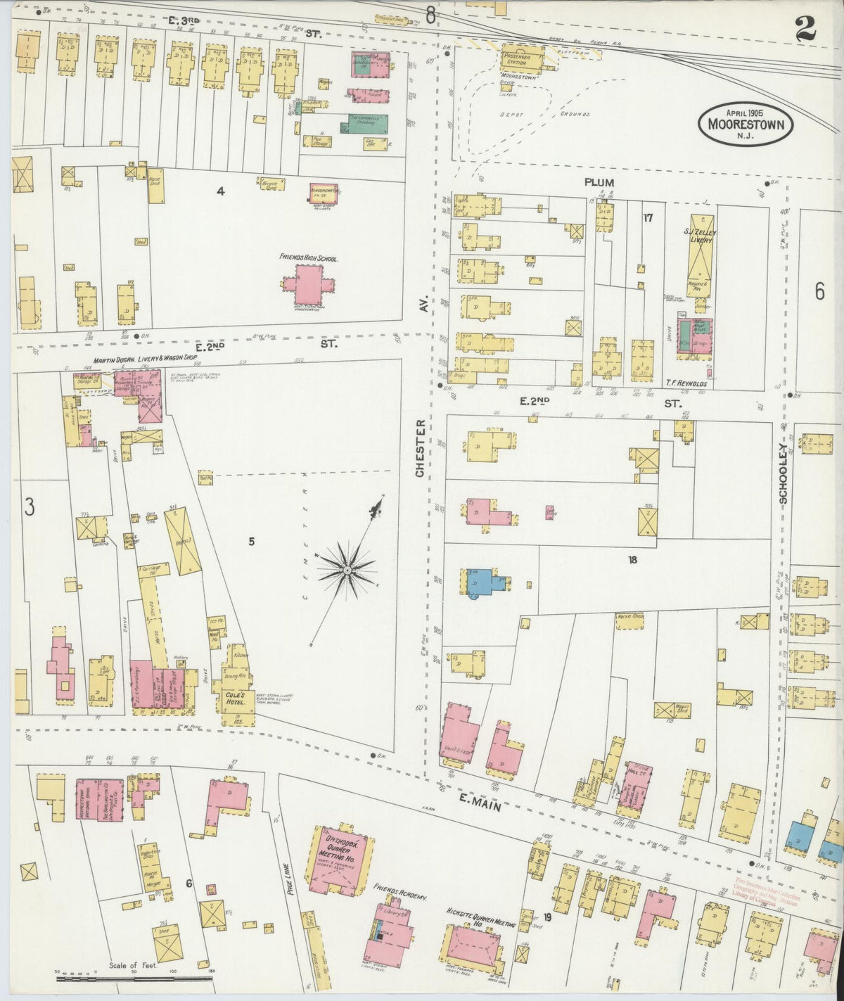 Sanborn Fire Insurance Map from Moorestown, Burlington County, New Jersey (1905), Sheet #0002 - Complete Map Set gallery image, historic Sanborn map, vintage wall art, New Jersey New Jersey