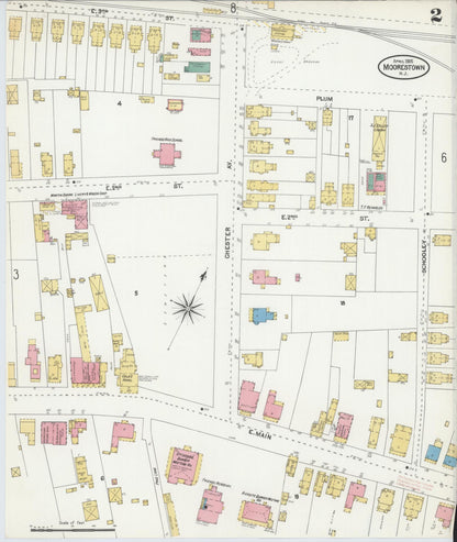 Sanborn Fire Insurance Map from Moorestown, Burlington County, New Jersey (1905), Sheet #0002 - Complete Map Set gallery image, historic Sanborn map, vintage wall art, New Jersey New Jersey
