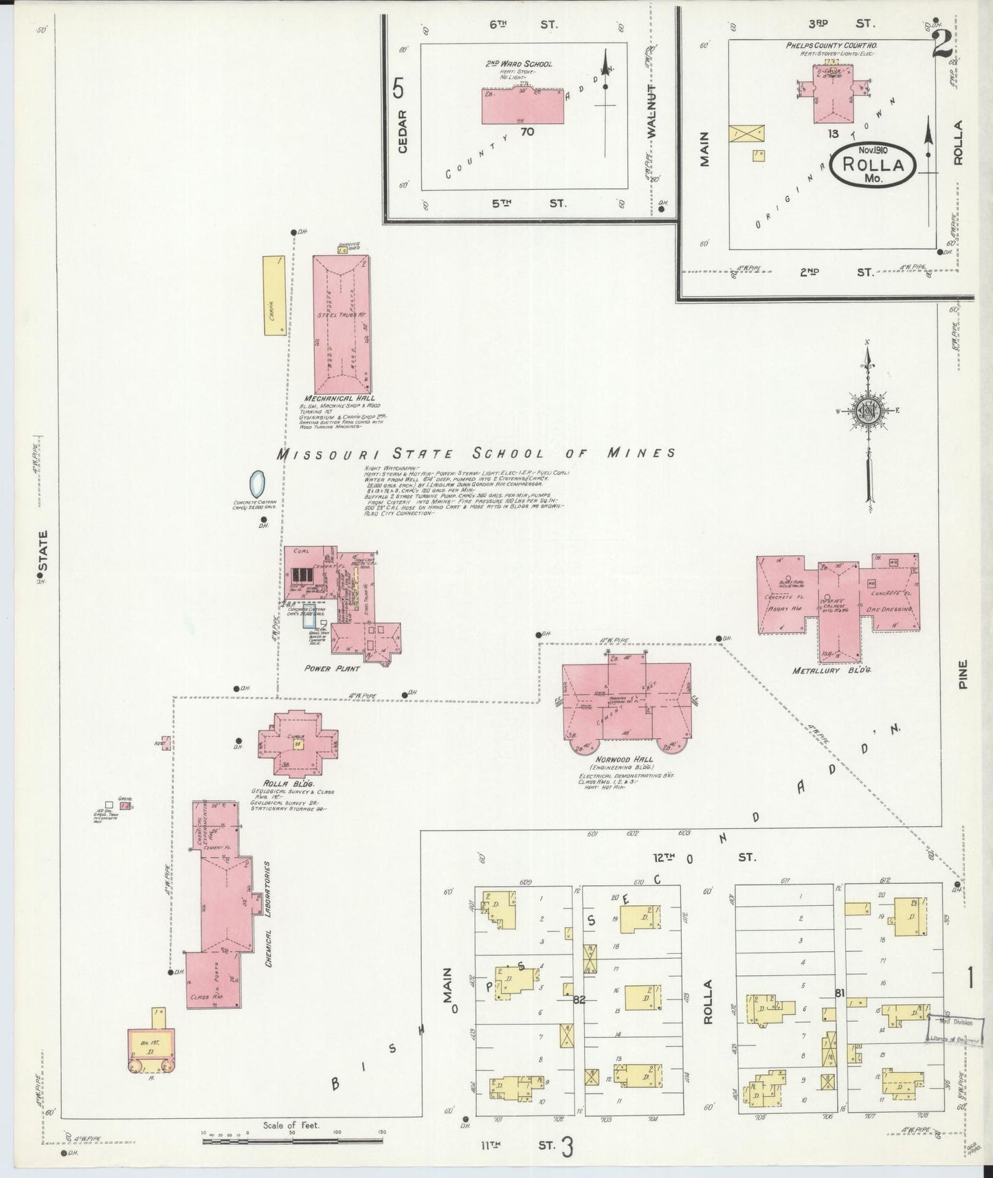 Sanborn Fire Insurance Map from Rolla, Phelps County, Missouri (1910), Sheet #0002 - Complete Map Set gallery image, historic Sanborn map, vintage wall art, Missouri Missouri