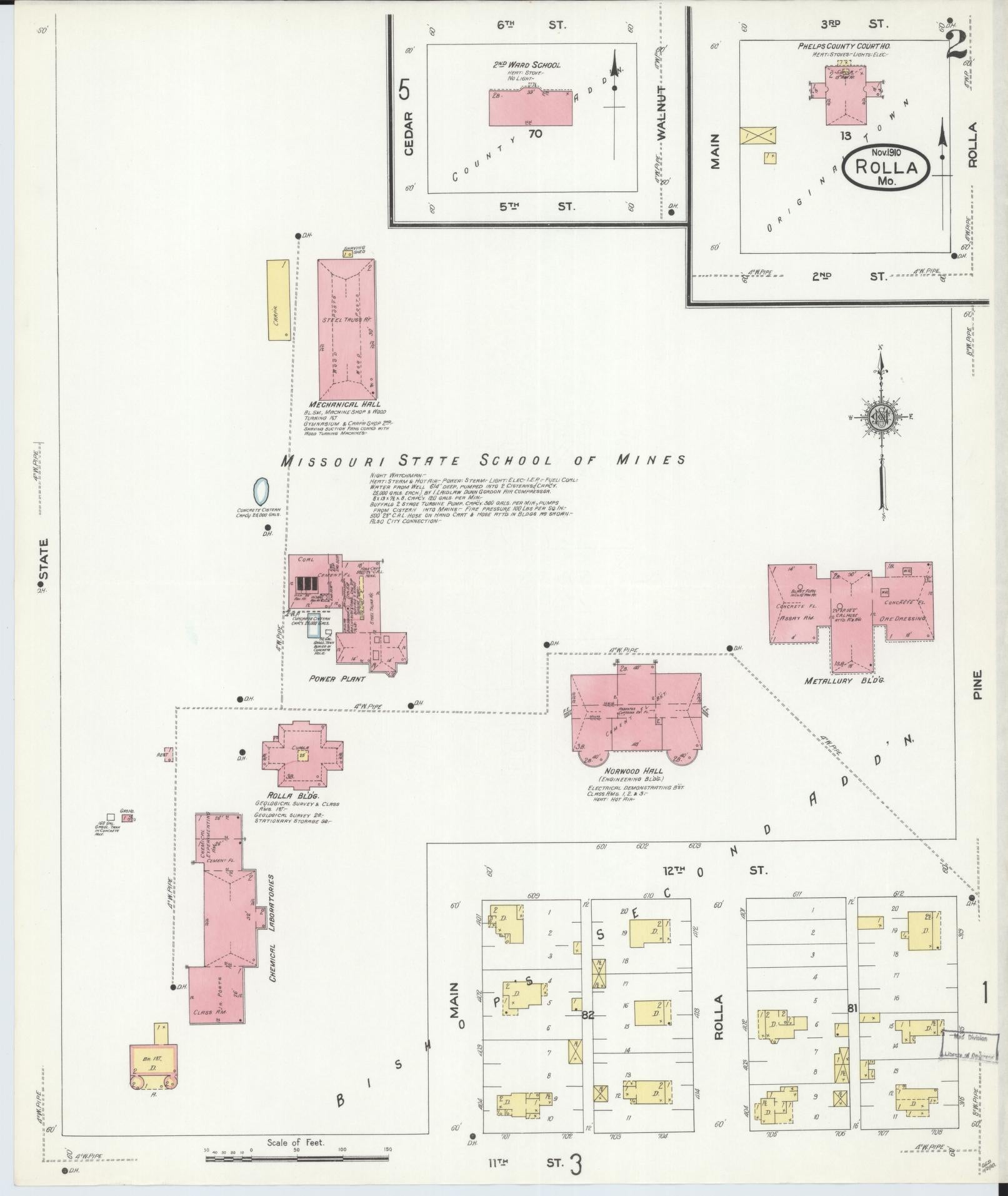 Sanborn Fire Insurance Map from Rolla, Phelps County, Missouri (1910), Sheet #0002 - Complete Map Set gallery image, historic Sanborn map, vintage wall art, Missouri Missouri