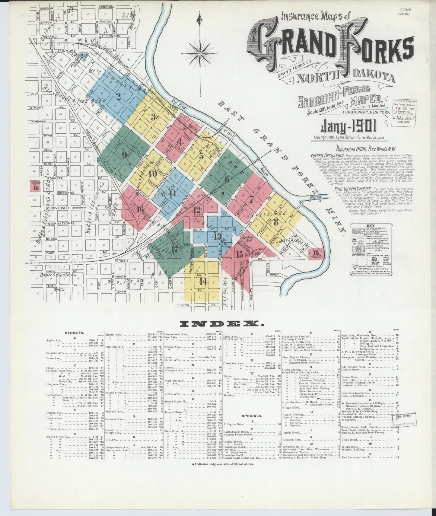 Sanborn Fire Insurance Map from Grand Forks, Grand Forks County, North Dakota (1901), Sheet #0001 - Complete Map Set gallery image, historic Sanborn map, vintage wall art, North Dakota North Dakota