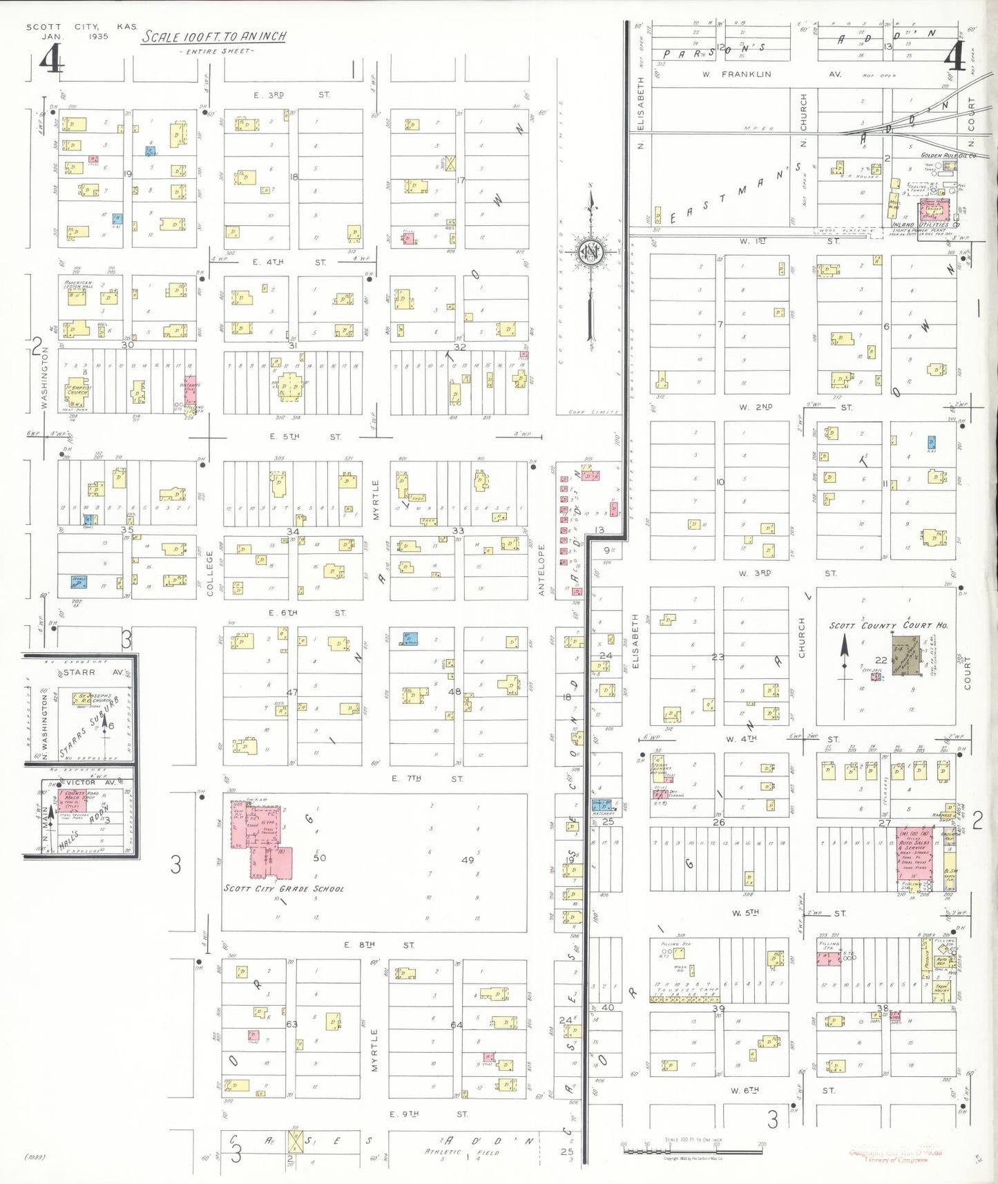 Sanborn Fire Insurance Map from Scott City, Scott County, Kansas (1935), Sheet #0004 - Complete Map Set gallery image, historic Sanborn map, vintage wall art, Kansas Kansas