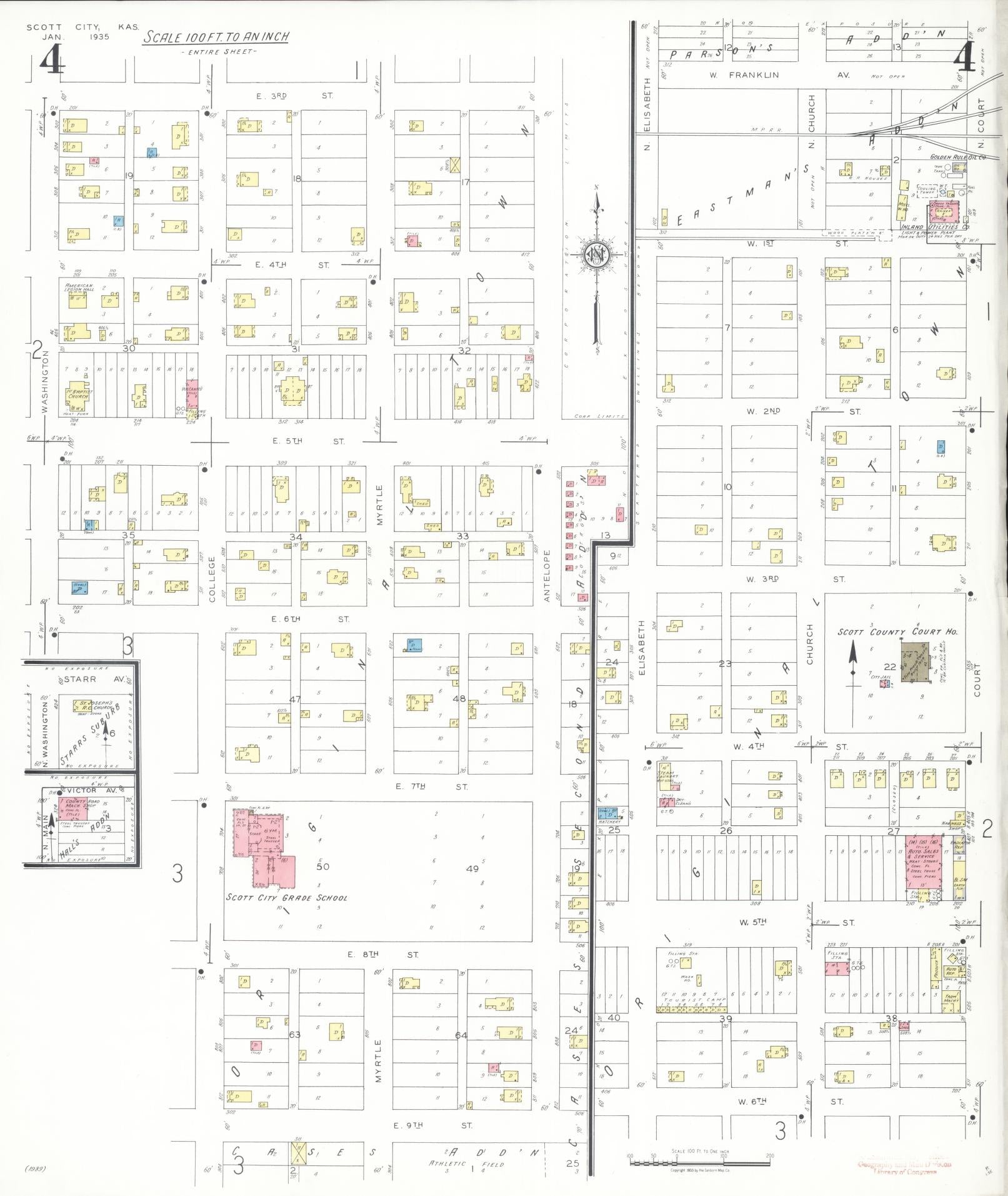 Sanborn Fire Insurance Map from Scott City, Scott County, Kansas (1935), Sheet #0004 - Complete Map Set gallery image, historic Sanborn map, vintage wall art, Kansas Kansas