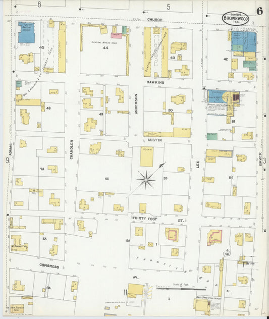 Sanborn Fire Insurance Map from Brownwood, Brown County, Texas (1904), Sheet #0006 - Historic Sanborn Fire Insurance Map Print, vintage old map wall art, antique decor, genealogy gift, Texas Texas map