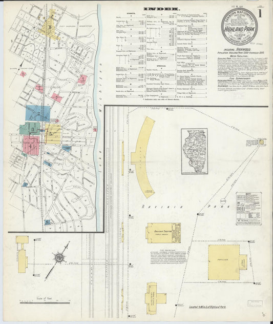 Sanborn Fire Insurance Map from Highland Park, Lake County, Illinois (1912), Sheet #0001 - Historic Sanborn Fire Insurance Map Print, vintage old map wall art, antique decor, genealogy gift, Illinois Illinois map