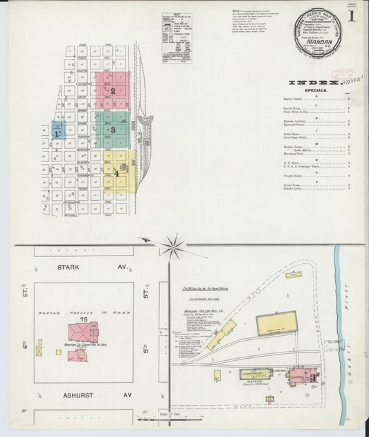 Sanborn Fire Insurance Map from Mandan, Morton County, North Dakota (1892), Sheet #0001 - Complete Map Set gallery image, historic Sanborn map, vintage wall art, North Dakota North Dakota