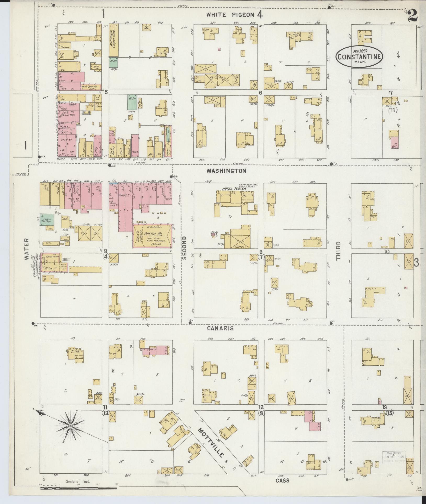 Sanborn Fire Insurance Map from Constantine, Saint Joseph County, Michigan (1897), Sheet #0002 - Complete Map Set gallery image, historic Sanborn map, vintage wall art, Michigan Michigan