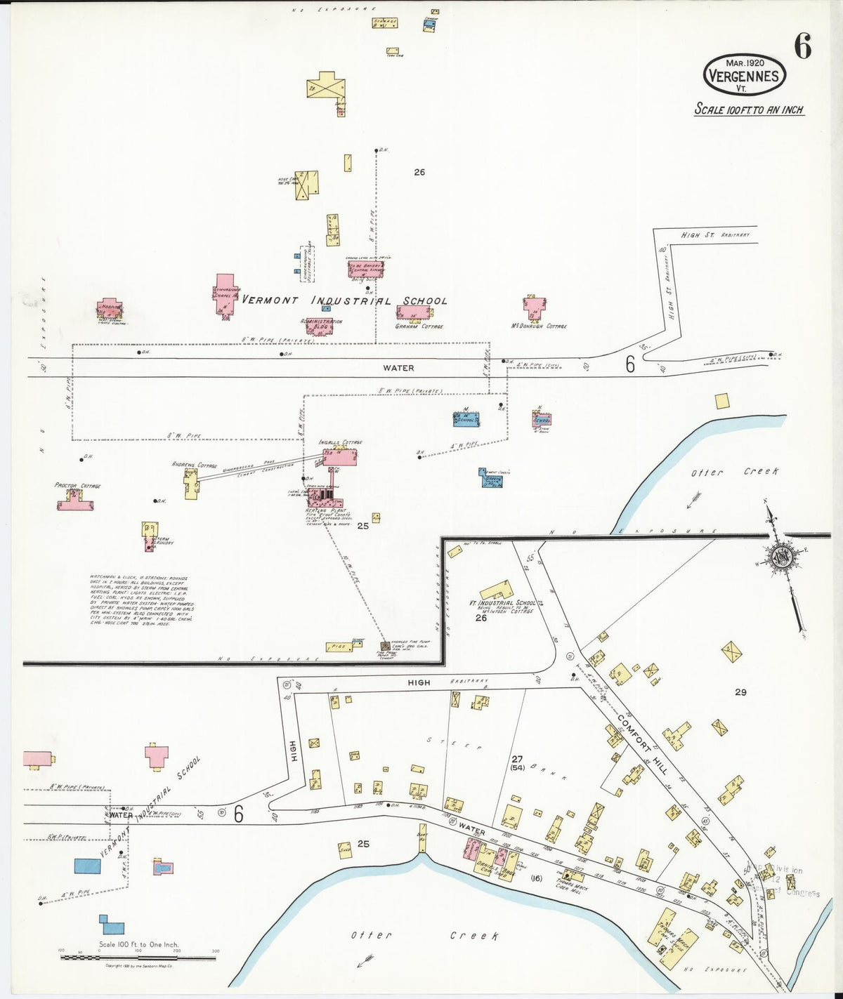 Sanborn Fire Insurance Map from Vergennes, Addison County, Vermont (1920), Sheet #0006 - Historic Sanborn Fire Insurance Map Print, vintage old map wall art, antique decor, genealogy gift, Vermont Vermont map