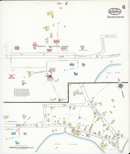 Sanborn Fire Insurance Map from Vergennes, Addison County, Vermont (1920), Sheet #0006 - Historic Sanborn Fire Insurance Map Print, vintage old map wall art, antique decor, genealogy gift, Vermont Vermont map