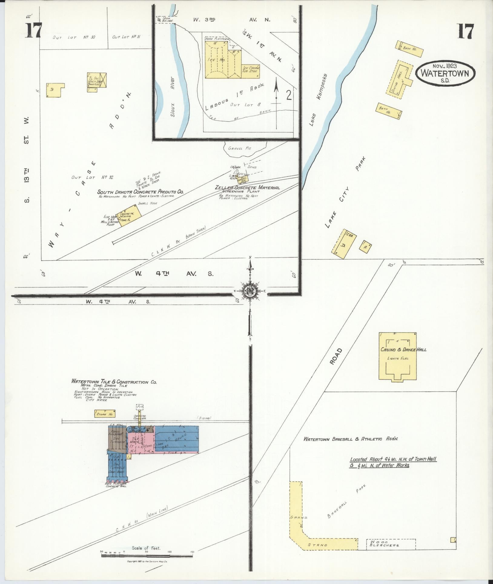 Sanborn Fire Insurance Map from Watertown, Codington County, South Dakota (1923), Sheet #0017 - Historic Sanborn Fire Insurance Map Print, vintage old map wall art, antique decor, genealogy gift, South Dakota South Dakota map