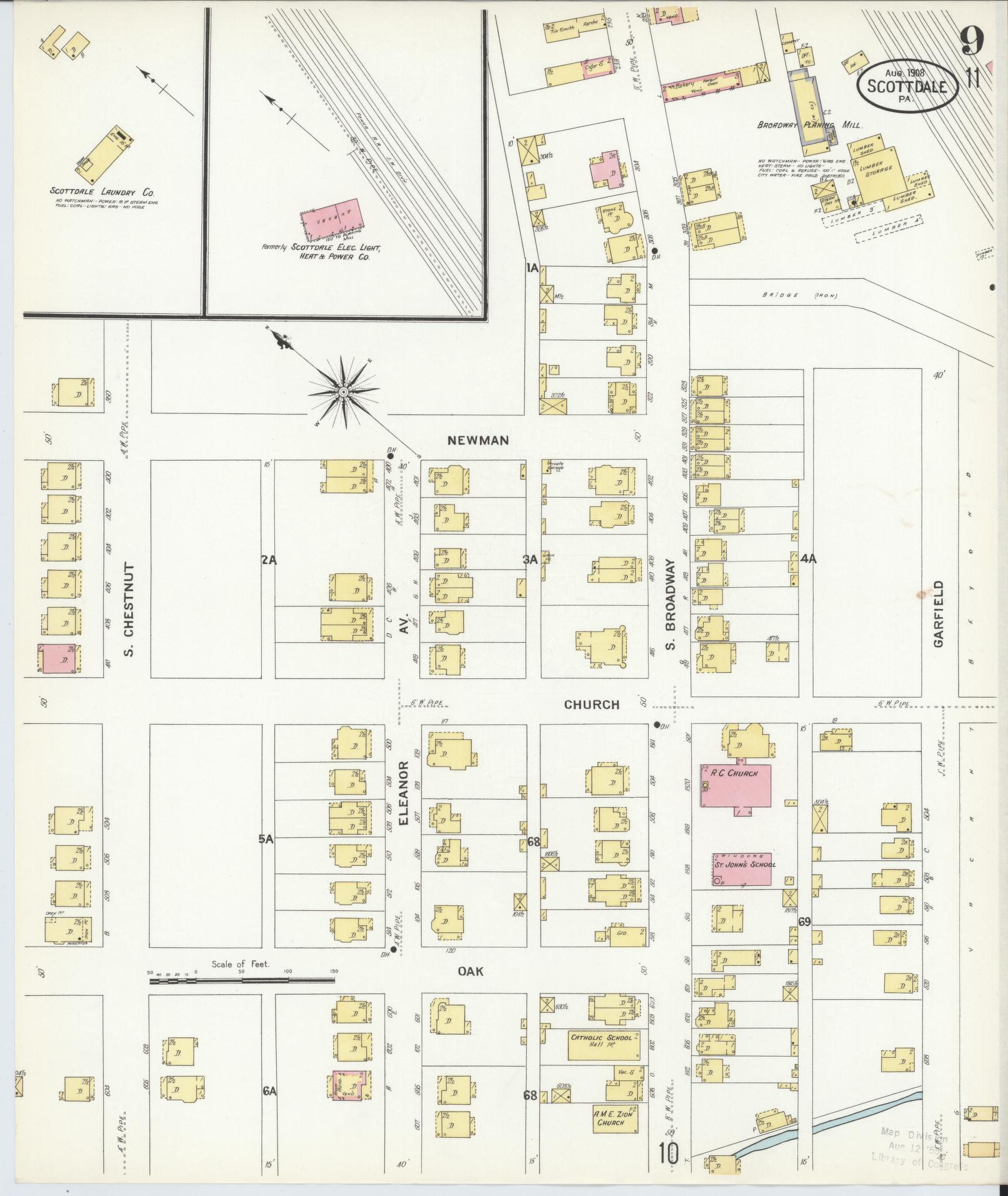 Sanborn Fire Insurance Map from Scottdale, Westmoreland County, Pennsylvania (1908), Sheet #0009 - Complete Map Set gallery image, historic Sanborn map, vintage wall art, Pennsylvania Pennsylvania