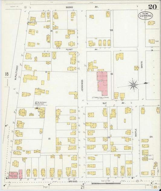 Sanborn Fire Insurance Map from Corning, Steuben County, New York (1903), Sheet #0020 - Historic Sanborn Fire Insurance Map Print, vintage old map wall art, antique decor, genealogy gift, New York New York map