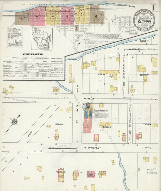 Sanborn Fire Insurance Map from Durand, Pepin County, Wisconsin (1916), Sheet #0001 - Historic Sanborn Fire Insurance Map Print, vintage old map wall art, antique decor, genealogy gift, Wisconsin Wisconsin map