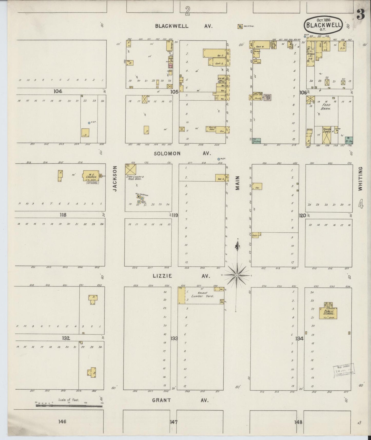 Sanborn Fire Insurance Map from Blackwell, Kay County, Oklahoma (1895), Sheet #0003 - Historic Sanborn Fire Insurance Map Print, vintage old map wall art, antique decor, genealogy gift, Oklahoma Oklahoma map