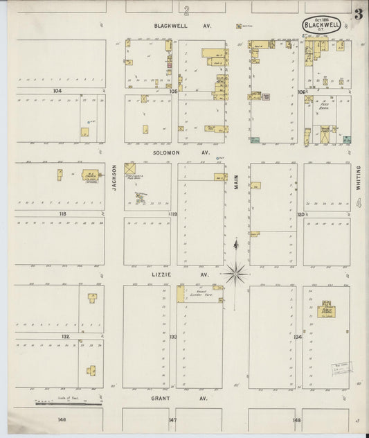 Sanborn Fire Insurance Map from Blackwell, Kay County, Oklahoma (1895), Sheet #0003 - Historic Sanborn Fire Insurance Map Print, vintage old map wall art, antique decor, genealogy gift, Oklahoma Oklahoma map