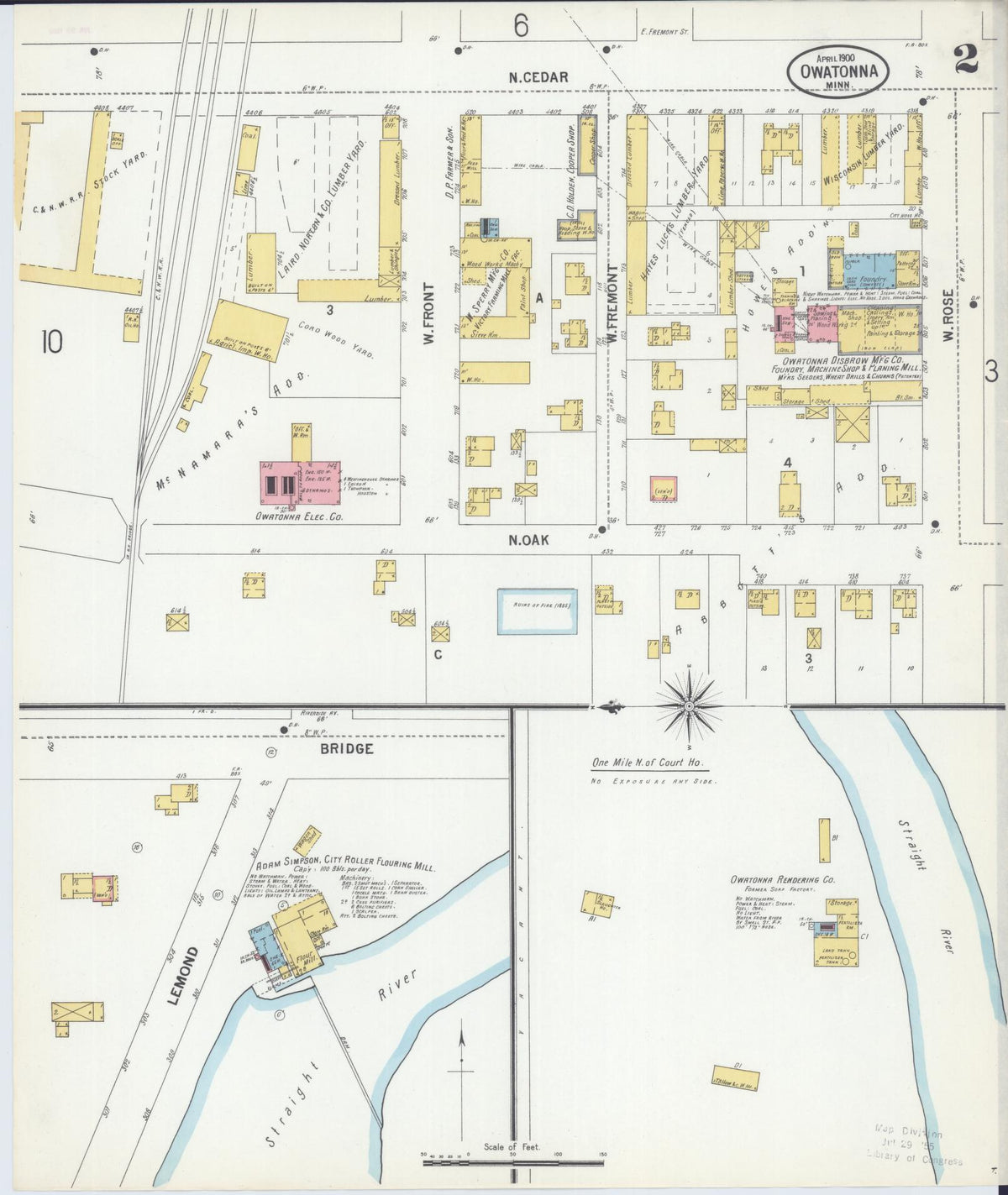 Sanborn Fire Insurance Map from Owatonna, Steele County, Minnesota (1900), Sheet #0002 - Historic Sanborn Fire Insurance Map Print, vintage old map wall art, antique decor, genealogy gift, Minnesota Minnesota map