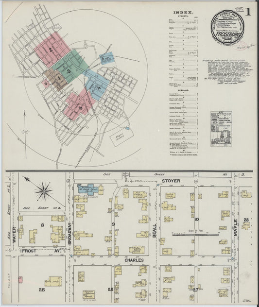 Sanborn Fire Insurance Map from Frostburg, Allegany County, Maryland (1890), Sheet #0001 - Historic Sanborn Fire Insurance Map Print, vintage old map wall art, antique decor, genealogy gift, Maryland Maryland map