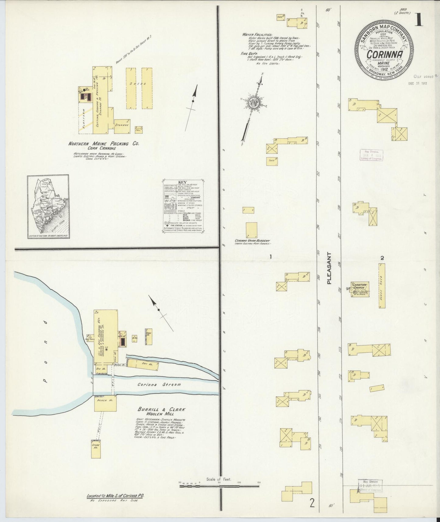 Sanborn Fire Insurance Map from Corinna, Penobscot County, Maine. (1912) – Historic Sanborn Fire Insurance Map Print