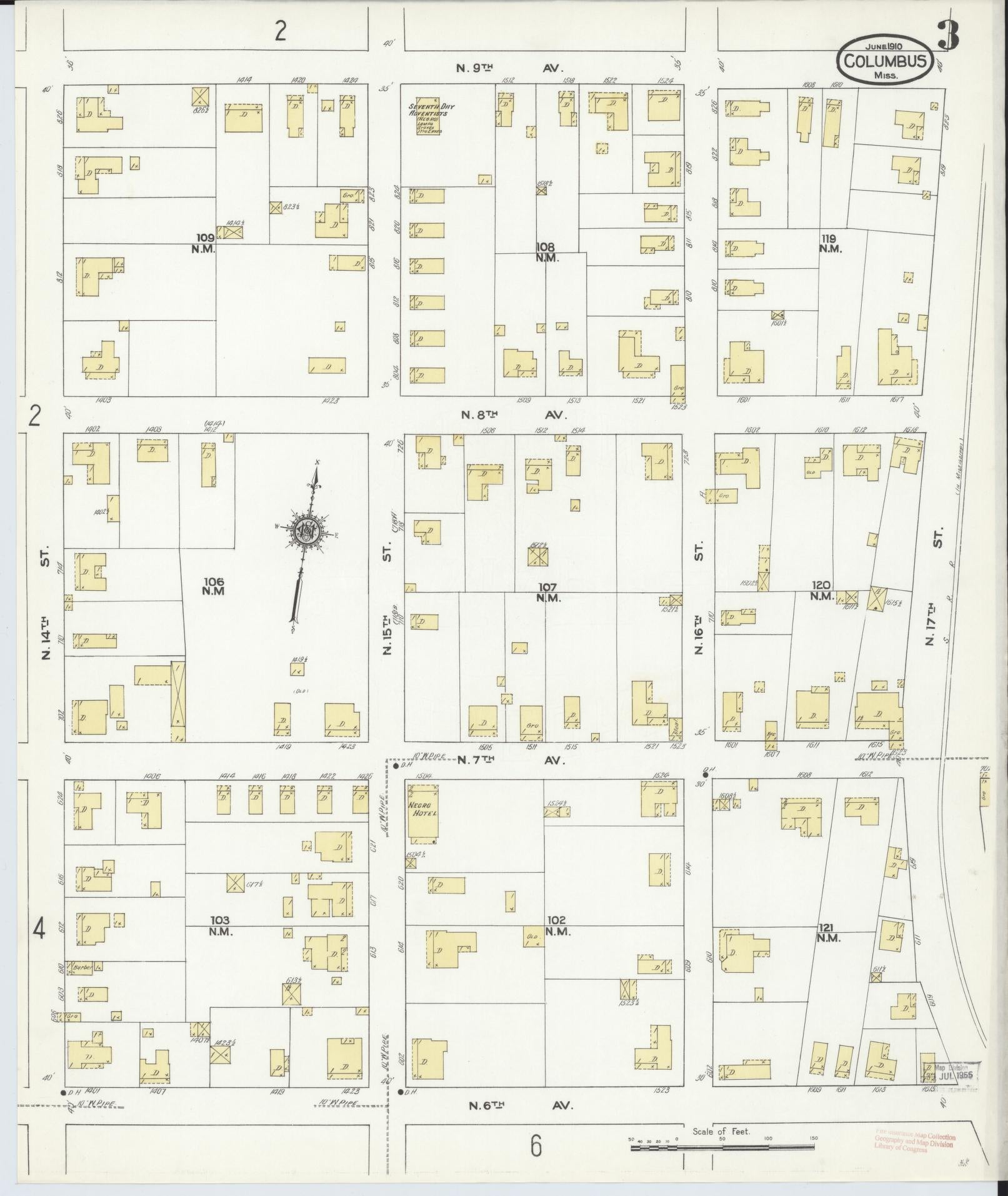 Sanborn Fire Insurance Map from Columbus, Lowndes County, Mississippi (1910), Sheet #0003 - Complete Map Set gallery image, historic Sanborn map, vintage wall art, Mississippi Mississippi