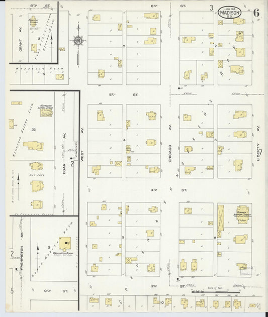 Sanborn Fire Insurance Map from Madison, Lake County, South Dakota (1914), Sheet #0006 - Historic Sanborn Fire Insurance Map Print, vintage old map wall art, antique decor, genealogy gift, South Dakota South Dakota map