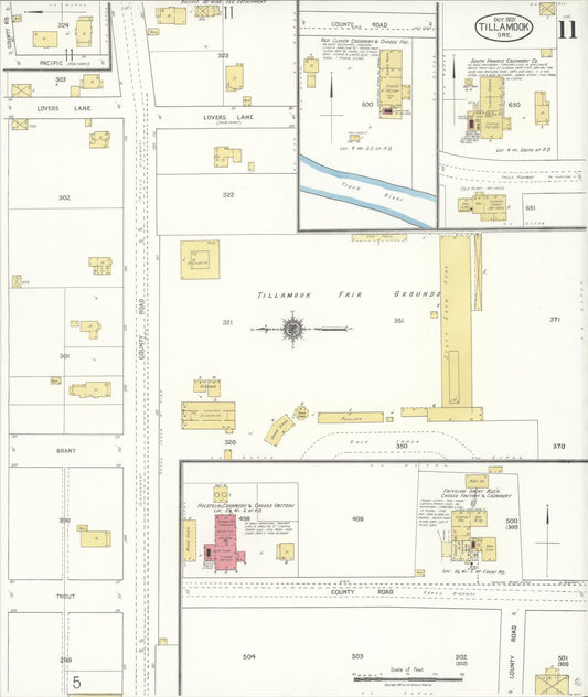 Sanborn Fire Insurance Map from Tillamook, Tillamook County, Oregon (1921), Sheet #0011 - Historic Sanborn Fire Insurance Map Print, vintage old map wall art, antique decor, genealogy gift, Oregon Oregon map