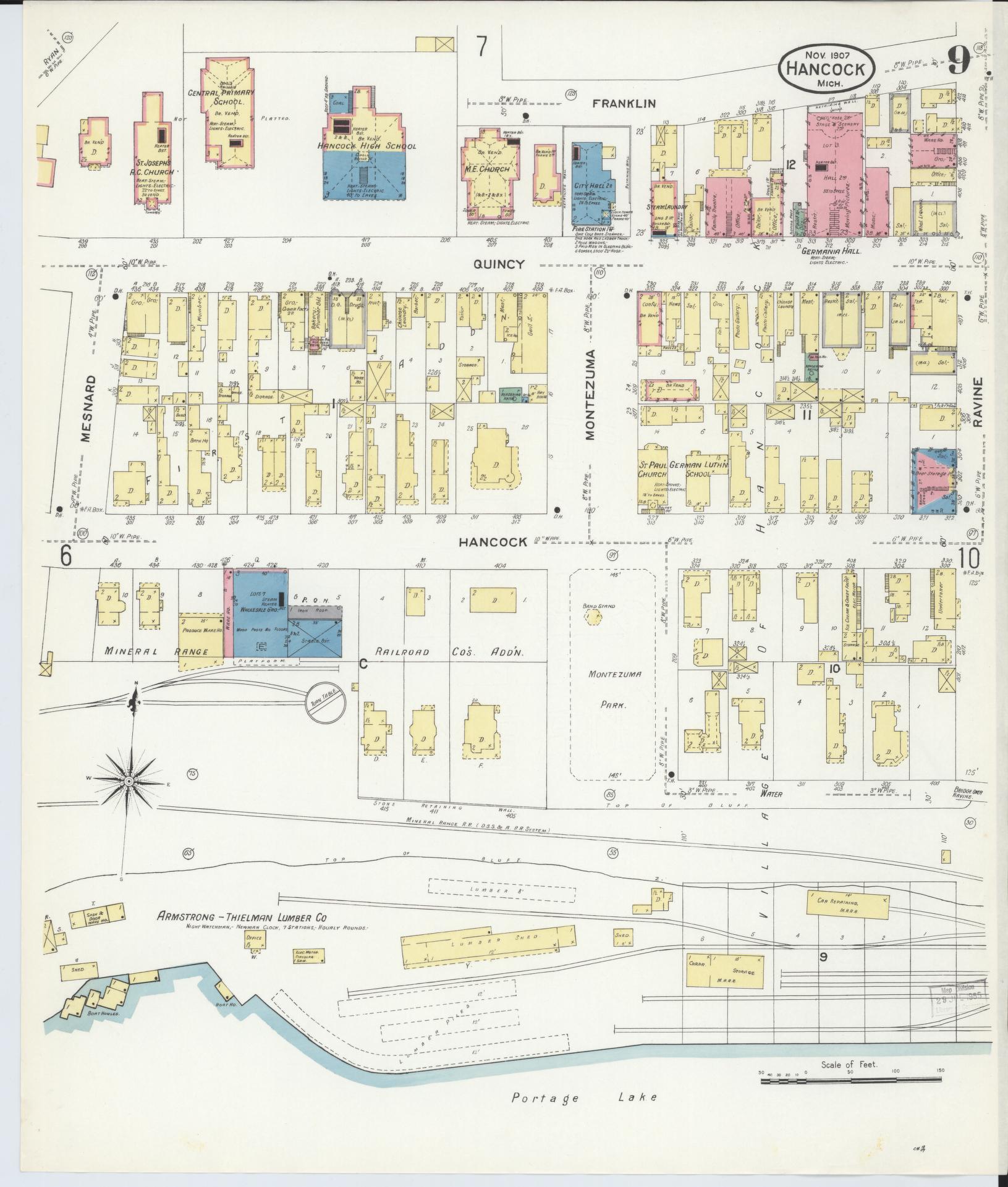 Sanborn Fire Insurance Map from Hancock, Houghton County, Michigan (1907), Sheet #0009 - Historic Sanborn Fire Insurance Map Print, vintage old map wall art, antique decor, genealogy gift, Michigan Michigan map