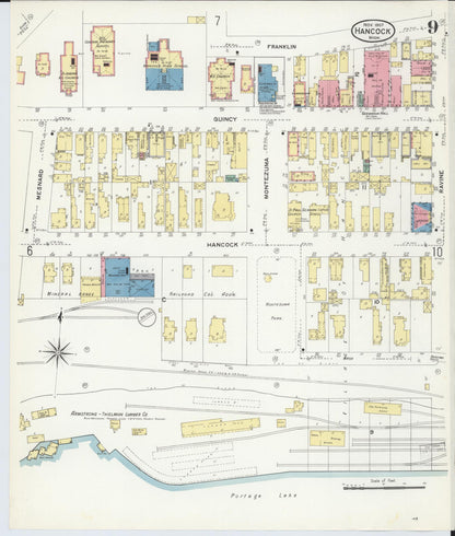 Sanborn Fire Insurance Map from Hancock, Houghton County, Michigan (1907), Sheet #0009 - Historic Sanborn Fire Insurance Map Print, vintage old map wall art, antique decor, genealogy gift, Michigan Michigan map