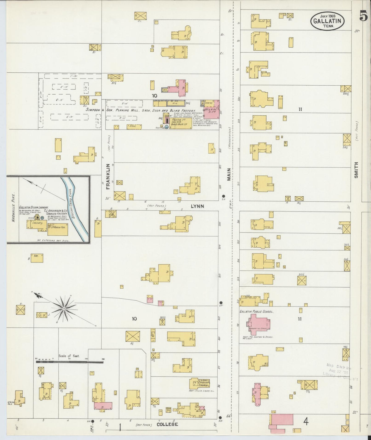 Sanborn Fire Insurance Map from Gallatin, Sumner County, Tennessee (1903), Sheet #0005 - Complete Map Set gallery image, historic Sanborn map, vintage wall art, Tennessee Tennessee
