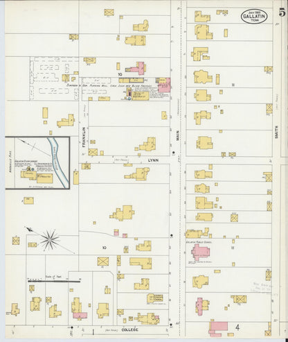 Sanborn Fire Insurance Map from Gallatin, Sumner County, Tennessee (1903), Sheet #0005 - Complete Map Set gallery image, historic Sanborn map, vintage wall art, Tennessee Tennessee