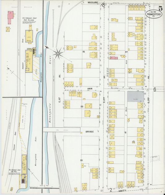 Sanborn Fire Insurance Map from Homestead, Allegheny County, Pennsylvania (1901), Sheet #0005 - Historic Sanborn Fire Insurance Map Print, vintage old map wall art, antique decor, genealogy gift, Pennsylvania Pennsylvania map