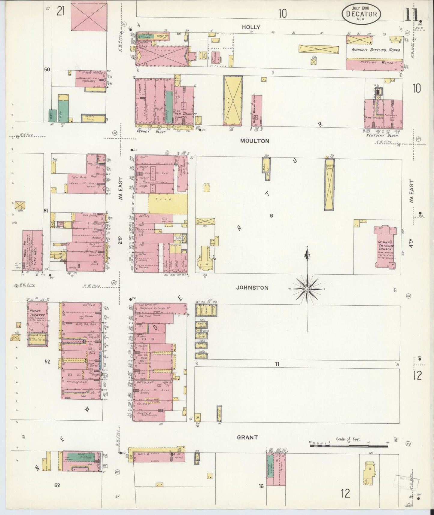 Sanborn Fire Insurance Map from Decatur, Morgan County, Alabama (1908), Sheet #0011 - Complete Map Set gallery image, historic Sanborn map, vintage wall art, Alabama Alabama