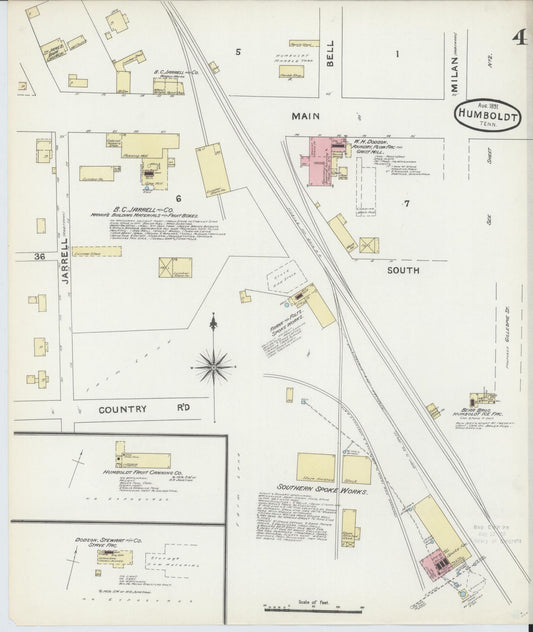 Sanborn Fire Insurance Map from Humboldt, Gibson County, Tennessee (1891), Sheet #0004 - Historic Sanborn Fire Insurance Map Print, vintage old map wall art, antique decor, genealogy gift, Tennessee Tennessee map