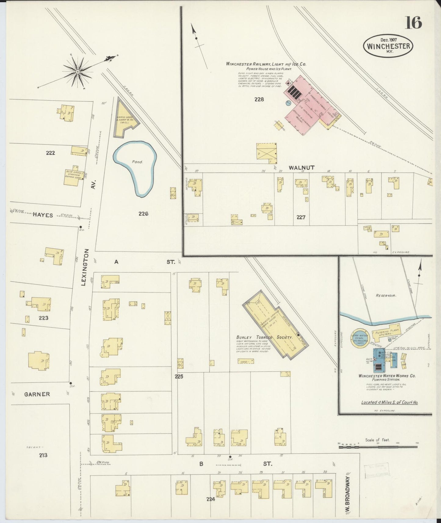 Sanborn Fire Insurance Map from Winchester, Clark County, Kentucky (1907), Sheet #0016 - Historic Sanborn Fire Insurance Map Print, vintage old map wall art, antique decor, genealogy gift, Kentucky Kentucky map