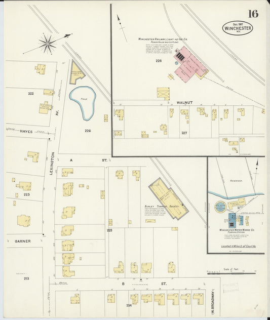 Sanborn Fire Insurance Map from Winchester, Clark County, Kentucky (1907), Sheet #0016 - Historic Sanborn Fire Insurance Map Print, vintage old map wall art, antique decor, genealogy gift, Kentucky Kentucky map