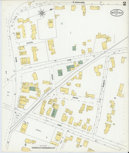 Sanborn Fire Insurance Map from Whitefield, Coos County, New Hampshire (1901), Sheet #0002 - Historic Sanborn Fire Insurance Map Print, vintage old map wall art, antique decor, genealogy gift, New Hampshire New Hampshire map