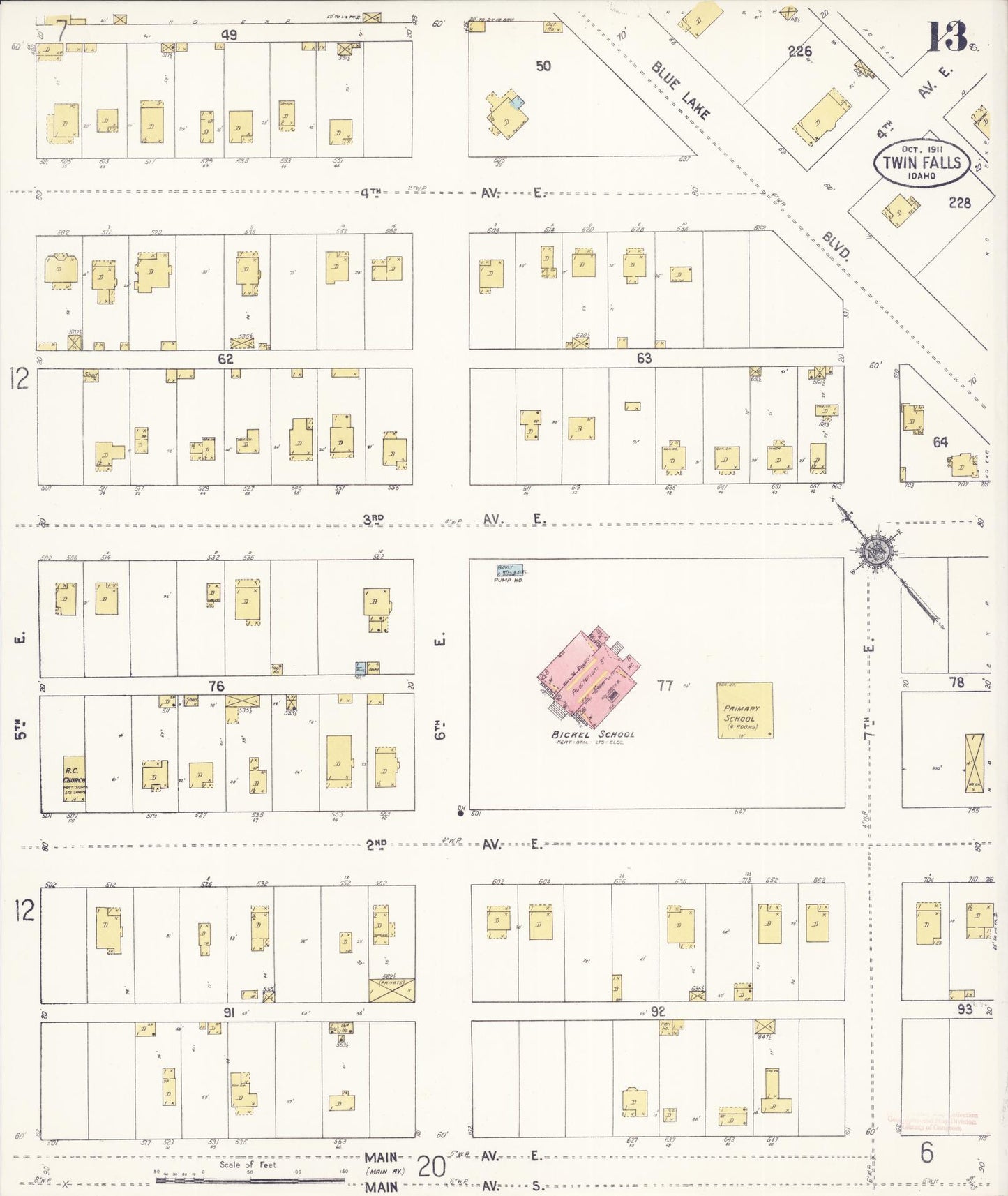 Sanborn Fire Insurance Map from Twin Falls, Twin Falls County, Idaho (1911), Sheet #0013 - Historic Sanborn Fire Insurance Map Print, vintage old map wall art, antique decor, genealogy gift, Falls Idaho map
