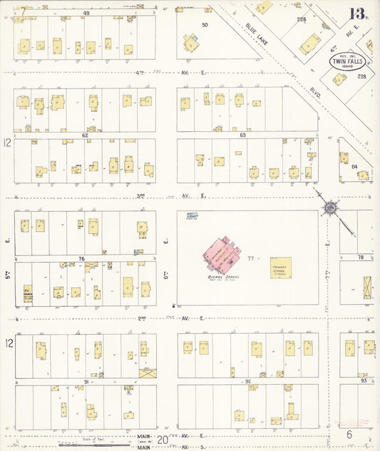 Sanborn Fire Insurance Map from Twin Falls, Twin Falls County, Idaho (1911), Sheet #0013 - Historic Sanborn Fire Insurance Map Print, vintage old map wall art, antique decor, genealogy gift, Falls Idaho map