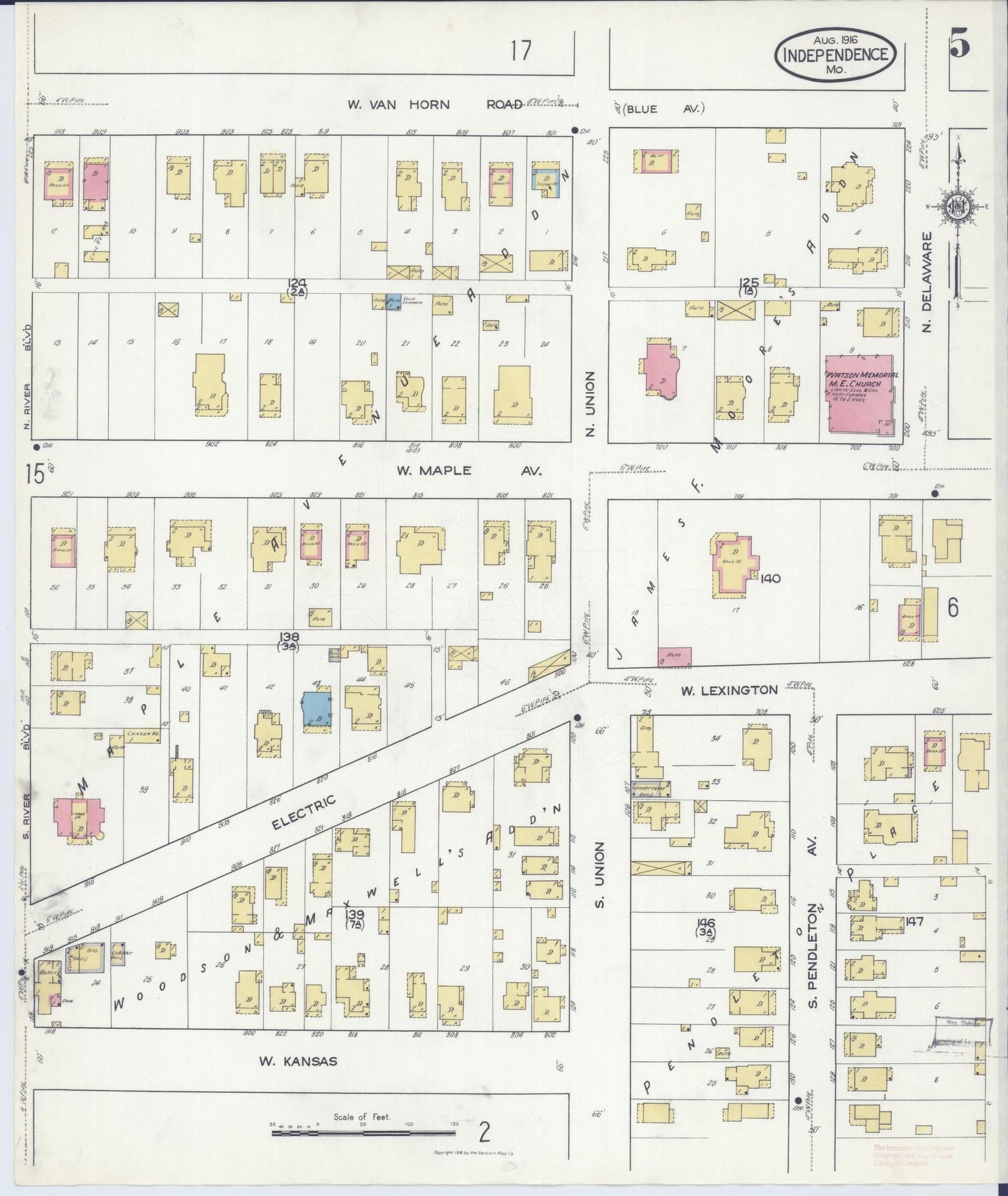 Sanborn Fire Insurance Map from Independence, Jackson County, Missouri (1916), Sheet #0005 - Complete Map Set gallery image, historic Sanborn map, vintage wall art, Missouri Missouri