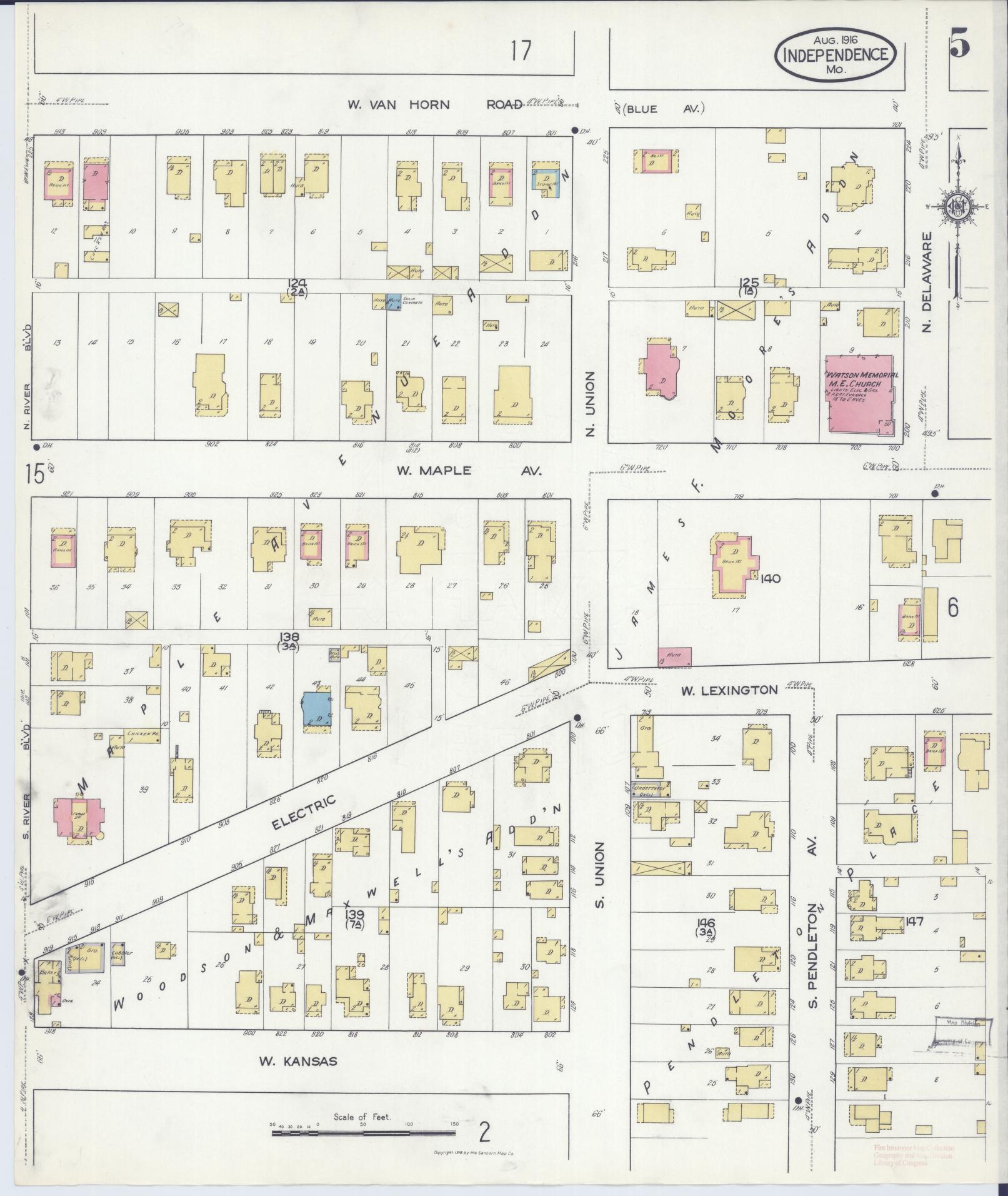 Sanborn Fire Insurance Map from Independence, Jackson County, Missouri (1916), Sheet #0005 - Complete Map Set gallery image, historic Sanborn map, vintage wall art, Missouri Missouri