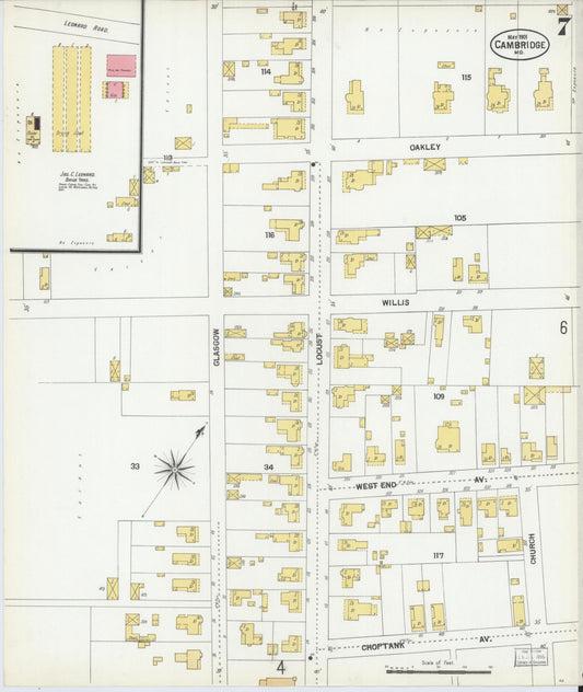Dorchester, Maryland - 1901 - Sanborn Fire Insurance Map, Sheet #0007 - Historic Sanborn Fire Insurance Map Print, Dorchester Maryland 1901 0007 vintage old map wall art