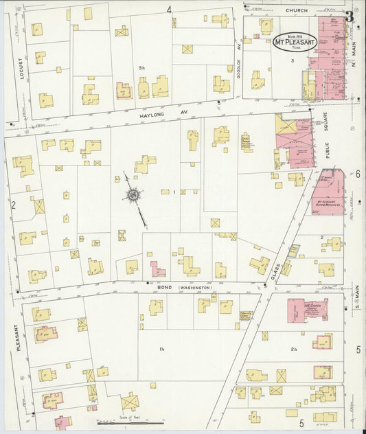 Sanborn Fire Insurance Map from Mount Pleasant, Maury County, Tennessee (1916), Sheet #0003 - Historic Sanborn Fire Insurance Map Print, vintage old map wall art, antique decor, genealogy gift, Tennessee Tennessee map