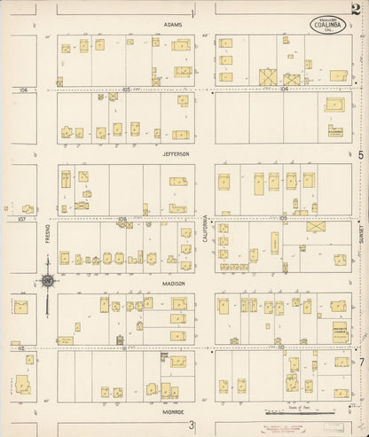Sanborn Fire Insurance Map from Coalinga, Fresno County, California (1910), Sheet #0002 - Historic Sanborn Fire Insurance Map Print, vintage old map wall art, antique decor, genealogy gift, California California map