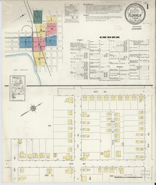 Sanborn Fire Insurance Map from Florala, Covington County, Alabama (1913), Sheet #0001 - Complete Map Set gallery image, historic Sanborn map, vintage wall art, Alabama Alabama